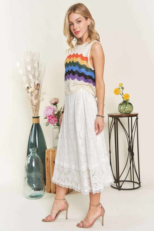 ADORA Elastic Waist Lace Midi Skirt